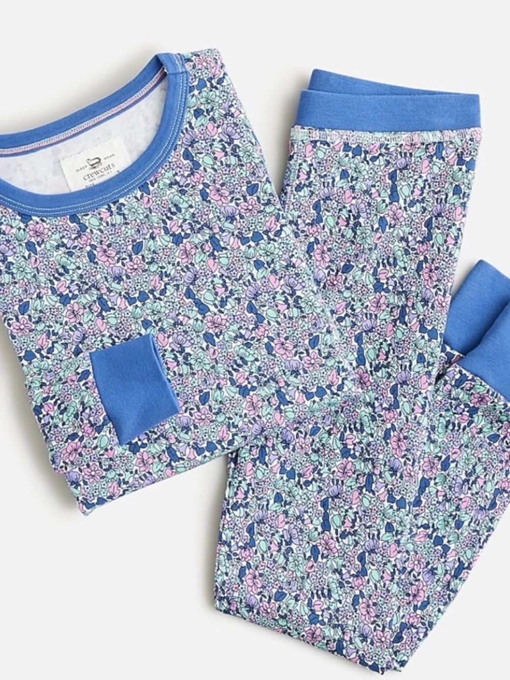 J. Crew Girls Long Sleeve Printed PJ Set Ivory Aqua Size 10